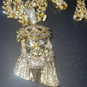 18k gold iced out Jesus necklace